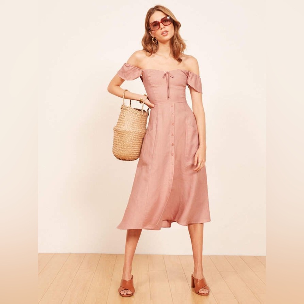 REFORMATION Francis dress in blush, 100% linen, size 4